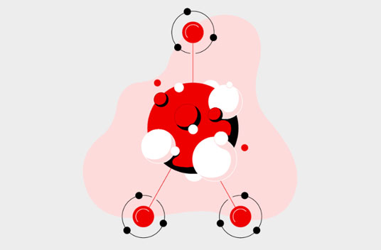 illustration of an atom in red hat colors