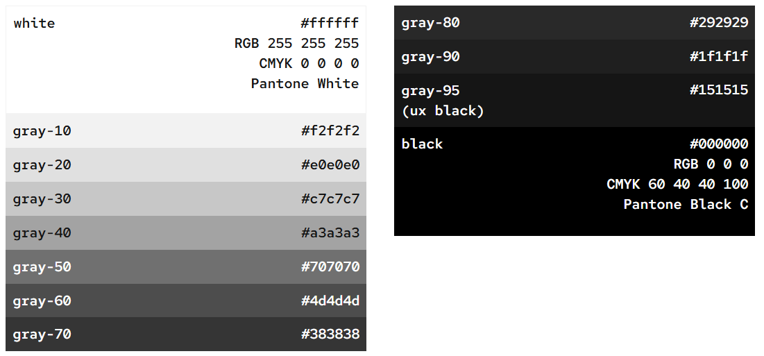 Black and white hex values for Red Hat