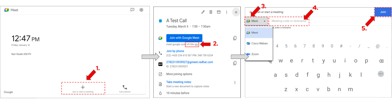 Joining a Google Meet call with a meeting code