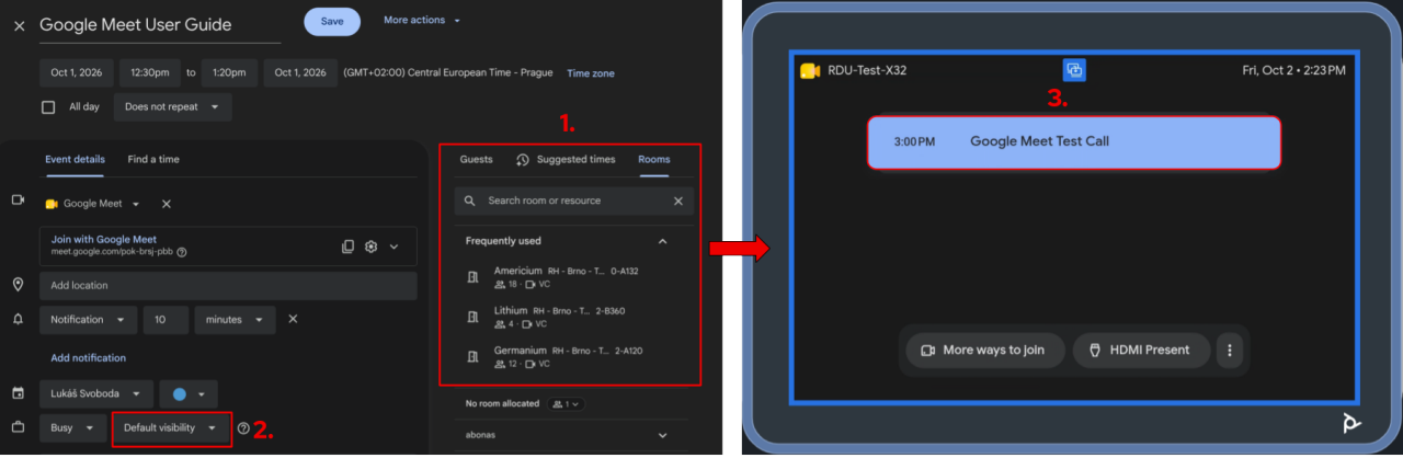 Visual steps to joing Google Meet via OTJ