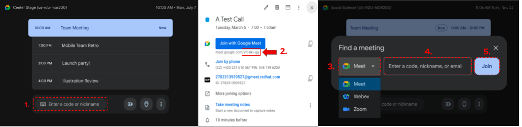Joining a Google Meet call with a meeting code