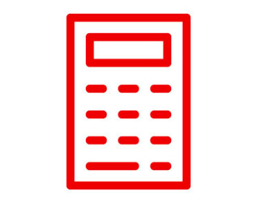 A red icon of a calculator