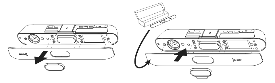 Illustration of replacing front panel on X30 camera