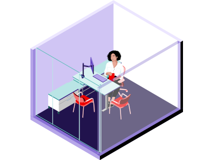 3D illustration of Office flex or assigned space type